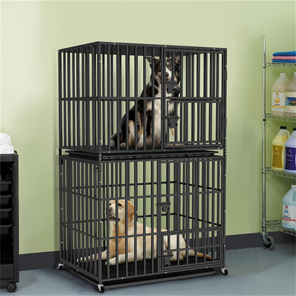Hondenbench XXL – Hondenhok – Dierenkooi – Hondenren – Hondenkennel – Dubbele Deuren – Met Uitschuifbare Tray – Zwaar Metalen Hondenbench – 150 kg Draaggewicht