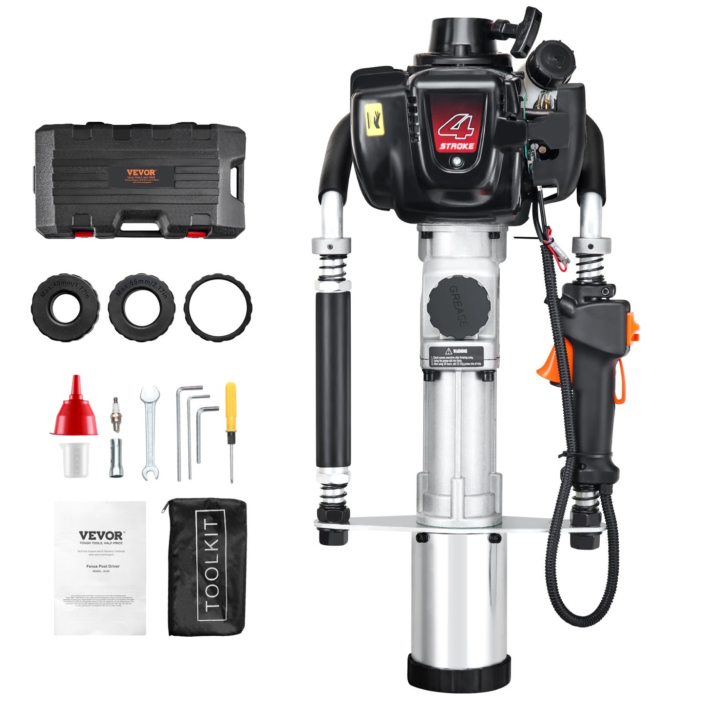 paalrammer – paalhamer – hekpaalrammer – paaldrijver – paalhamer benzine – 37,7cc 4-takt motor – 3 verwisselbare paalkoppen