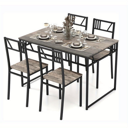 Eettafelset – Tafel en Stoelen – Eettafel – Keukentafel – Industrieel Meubel – Zwart – MDF Houtlook Tafelblad – Ergonomische Stoelen met Metalen Frame