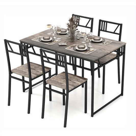 Eettafelset – Tafel en Stoelen – Eettafel – Keukentafel – Industrieel Meubel – Zwart – MDF Houtlook Tafelblad – Ergonomische Stoelen met Metalen Frame