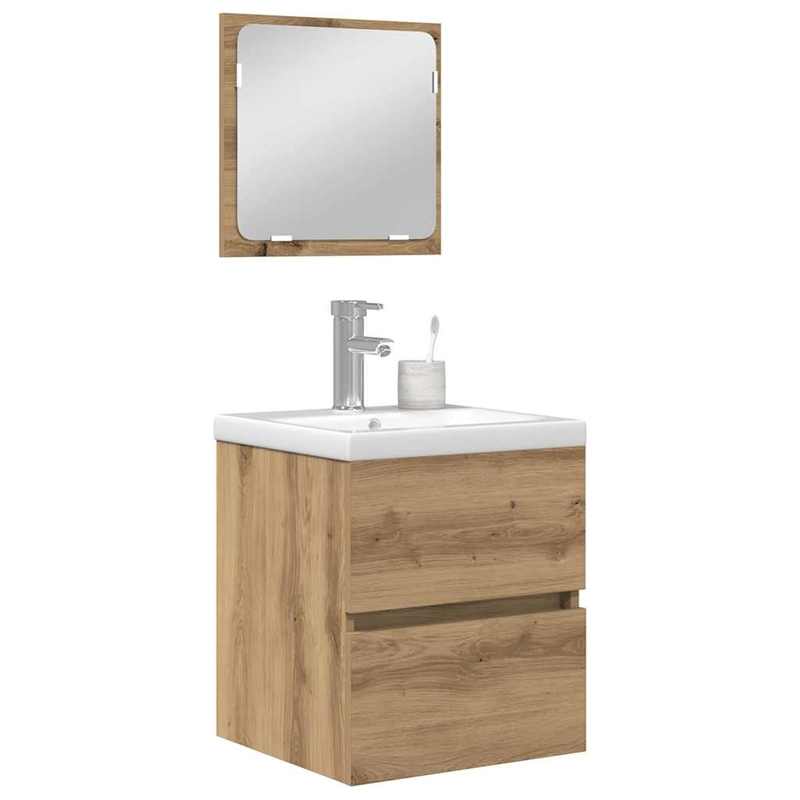 Badkamermeubel – Badmeubel – Wastafelmeubel – Badmeubelset – Spiegelkast – Modern Minimalistisch Design – Zwart Eiken & Wit – Ruimtebesparend & Duurzaam
