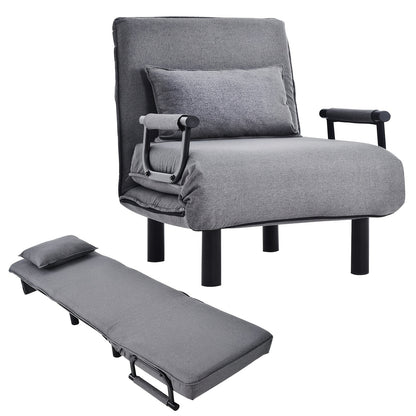 Slaapbank – Slaapstoel – Bedbank – Logeerbed – Chaise Longue – Verstelbare Rugleuning – Stevig Metalen Frame – Afneembare Kussens – Grijs