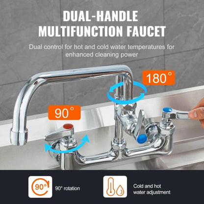 Keukenkraan – Keukenmengkraan – Wastafelkraan – Wandkraan – Pre-Rinse Kraan – Hoogte 63,5 cm – Messing Constructie met 30,48 cm Swing-arm