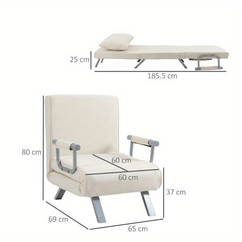Sofa Bed – Slaapbank – Bedbank – Sleeper Chair – Vouwbed – Multifunctioneel – Compact Formaat – Creme Polyester