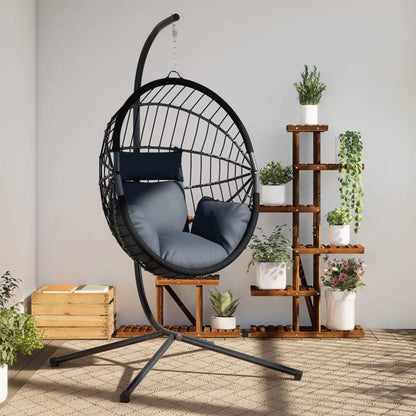 Schommelstoel – Hangstoel – Egg Chair – Relaxstoel – Tuinstoel – Antraciet – Ergonomisch Design – Weerbestendig Polyrattan Met Stalen Frame