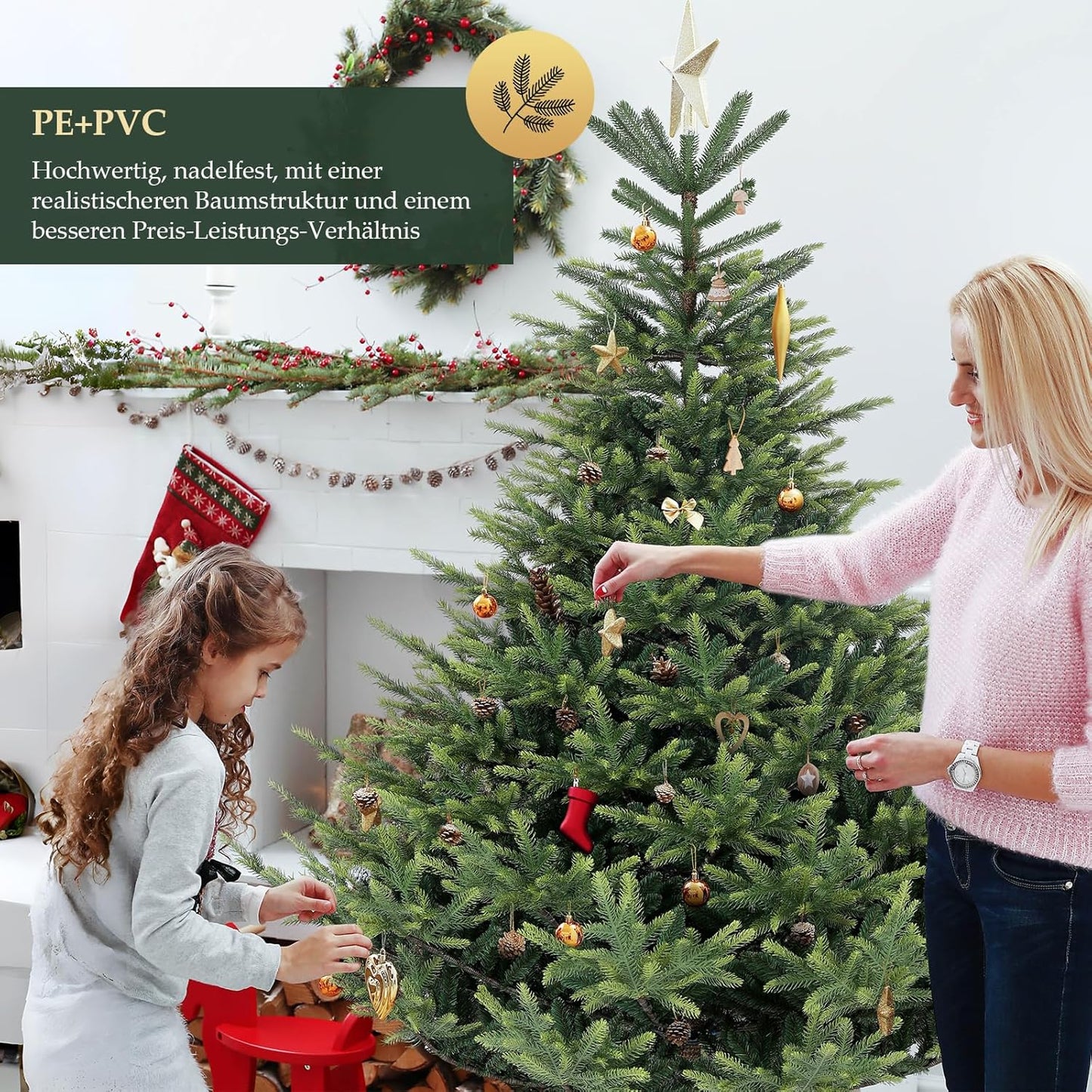 kunstkerstboom – kunstboom – nepkerstboom – kerstboom decoratie – PVC kerstboom – 210 cm – realistisch vouwsysteem – stevige metalen standaard