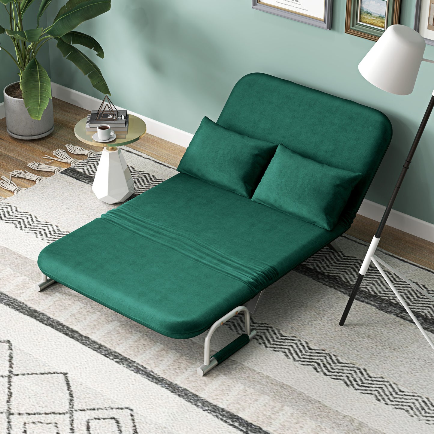 2-Zits Slaapbank – Bankbed – Slaapbankje – Slaapbank Mini – Bedbank – Verstelbare Rugleuning – Suède Look Afneembare Bekleding Groen
