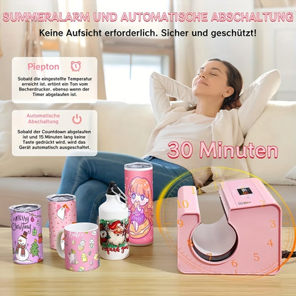 Automatische Beker Heat Press – Sublimatie Machine – Mok Drukpers – Tumbler Pers – Hitte Transfer Machine – 550W Snel Opwarmend – Voor 7,5-8,5 cm Bekers – Inclusief Sublimatievellen & Tape – Draagbaar & Gebruiksvriendelijk – Roze