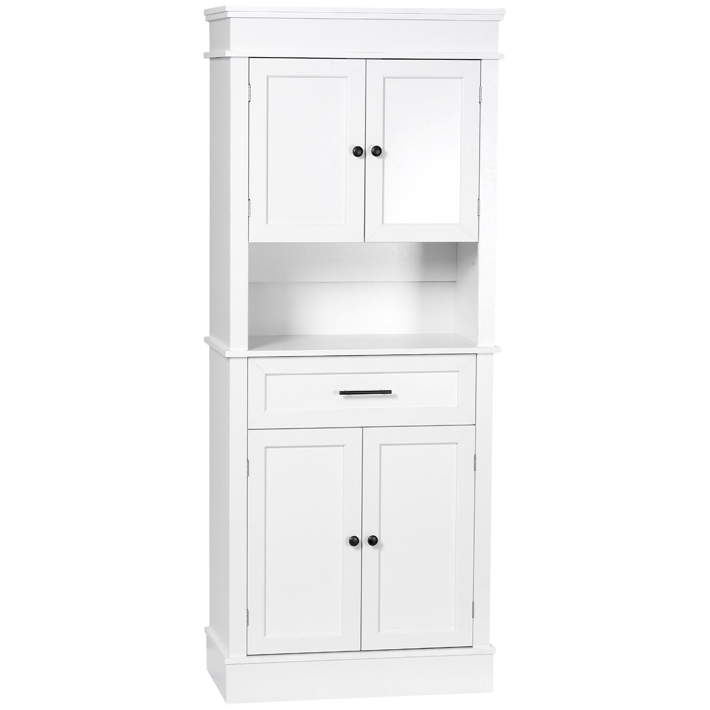 Opbergkast Keukenkast Buffetkast Dressoir Kastenwand Wit – Modern Design – Verstelbare Planken & Compact Formaat 74x39,5x183 cm