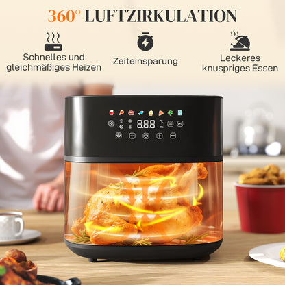 Hot Air Fryer, 8 Programs, 8 Liters, LED Screen, Black