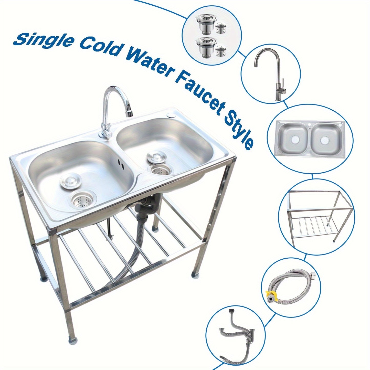 Dubbele Spoelbak – RVS Spoelbak – Keukenspoelbak – Garage Spoelbak – Tuinspoelbak – 75x40x83 cm – Roestvrij Staal – Warm- en Koudwaterkranen