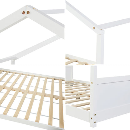 Huisbed – Kinderbed – Bedhuis – Speelbed – Bedhuisje – 90x200 cm – Stevig Dennenhouten Frame – Witte Natuurlijke Afwerking