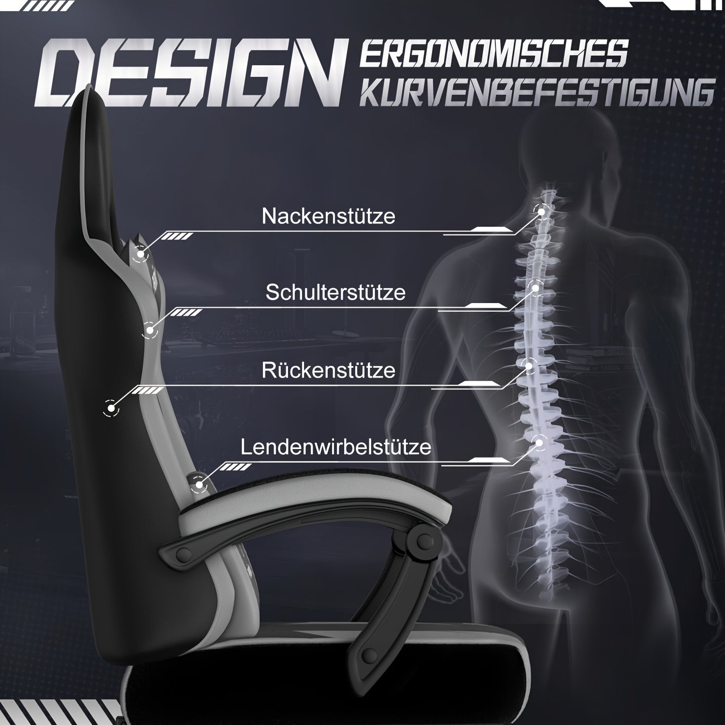 Authmic Gaming Chair - Ergonomic Gaming Chair With Footrest, Headrest, And Lumbar Support | Height Adjustable, Padded, 150 Kg Load Capacity, Rotating PC Chair