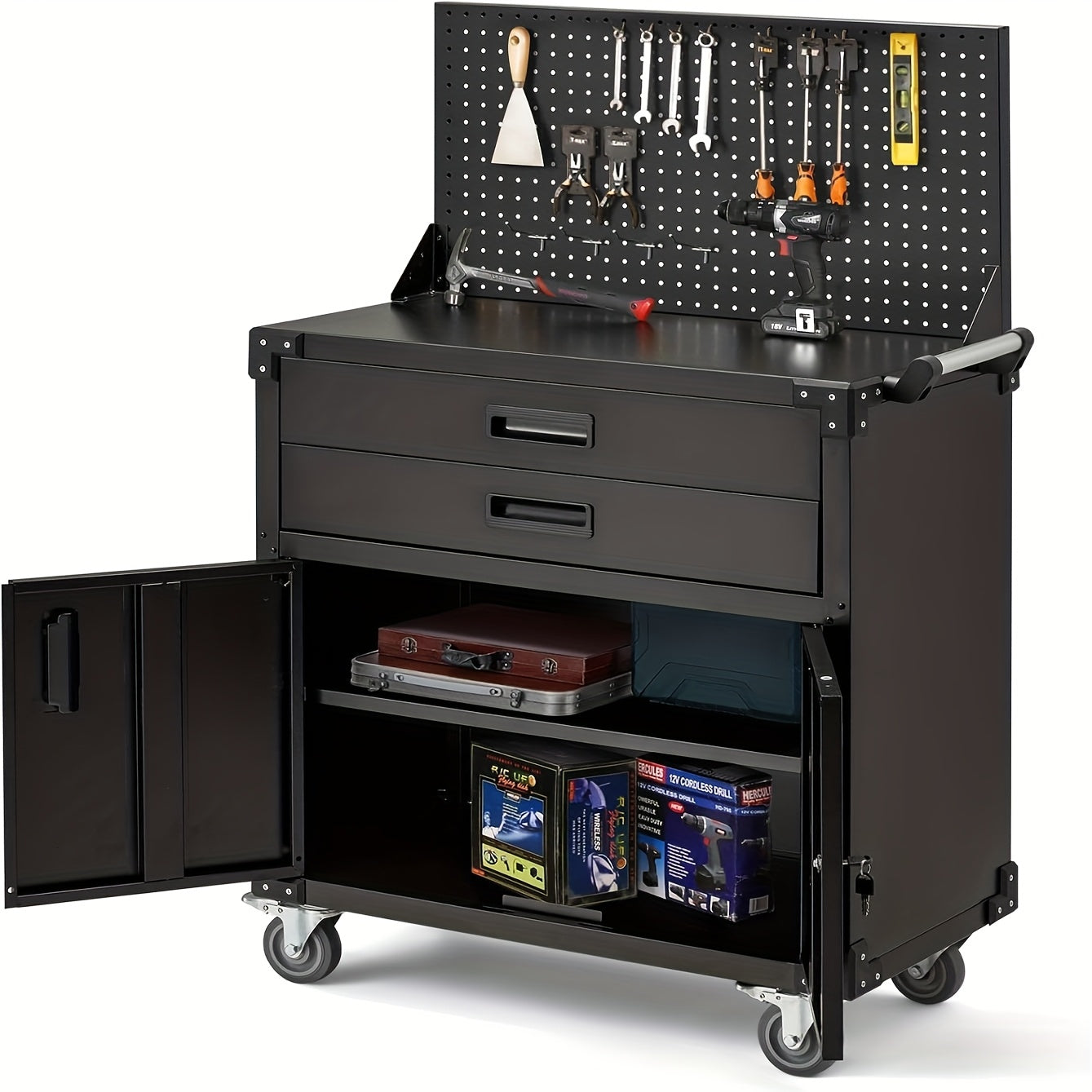 Gereedschapswagen – Werkplaatswagen – Gereedschapskast – Rolwagen – Toolcabinet – Zwaar Stalen Constructie – Verstelbare Planken & Pegboard