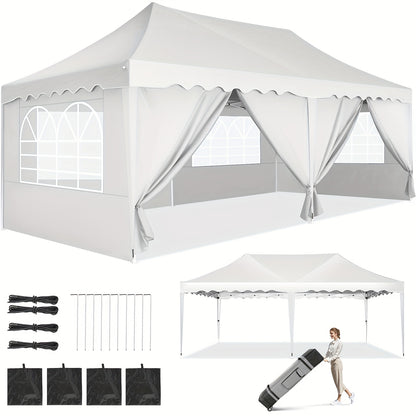 Pop-up Partytent – Vouwtent – Evenemententent – Tuin Tent – Tunneltent – 3x6 Meter – Waterafstotende Zilveren Coating – Inclusief 6 Zijwanden en Wieltas