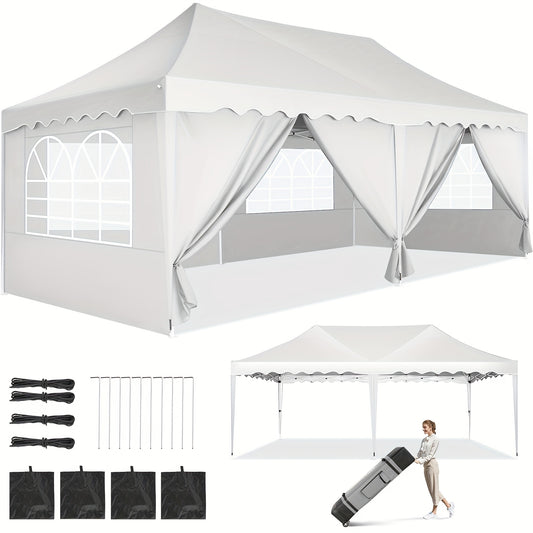 Pop-up Partytent – Vouwtent – Evenemententent – Tuin Tent – Tunneltent – 3x6 Meter – Waterafstotende Zilveren Coating – Inclusief 6 Zijwanden en Wieltas