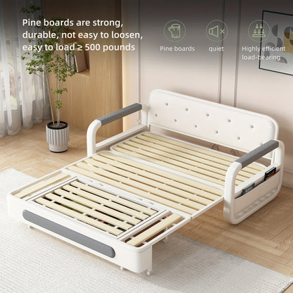 Slaapbank – Slaapbankbed – Bedbank – Slaapbank Met Opbergruimte – Slaapbank Slaapfunctie – 150 cm – Donkergrijs Wit – Opbergruimte Onder Zitting