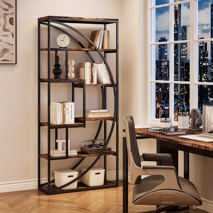 Boekenkast – Boekenrek – Opbergkast – Vakkenkast – Boekplank – Industrieel – Metalen Frame & Houten Planken – 70,8 Inch Hoog – Open Achterzijde