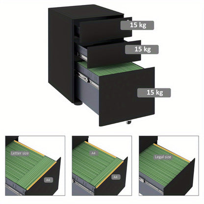 Mobiele Ladekast – Ladekast Op Wieltjes – Kantoor Opslagkast – Opberglade – Ladeblok – Zwart – Compact 39x48x59 cm – Duurzaam Stalen Materiaal