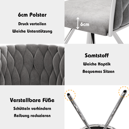 Draaifauteuil – Fauteuil – Stoel – Loungefauteuil – Relaxstoel – Velvet Fluweel – Met Metaal Frame – Draaibaar – Set van 2 – Grijs/Zilverkleurig