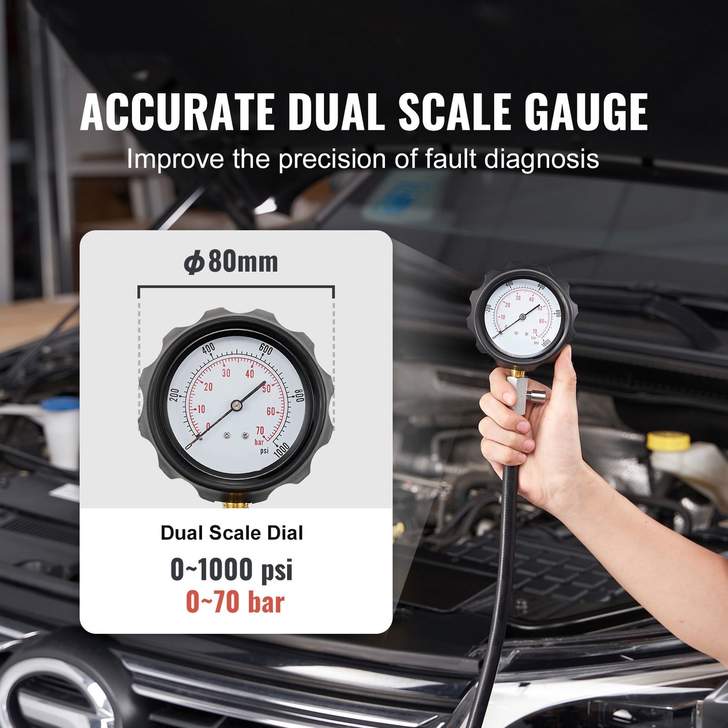 Compressiemeter – Compressietester – Compressie Tester – Cilinderdrukmeter – Drukmeter – 18 Adapters – 0-70 Bar Manometer
