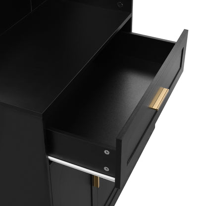 Halmeubel – Garderobekast – Schoenenrek – Spiegelkast – Zitbank – Compact Ontwerp – Verstelbare Planken – Mat Zwart