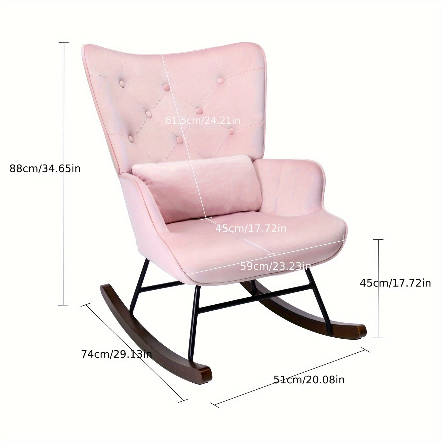 Schommelstoel – Fauteuil – Relaxstoel – Lounge Stoel – Schommelstoel Babykamer – Roze Velvet Bekleding – Hoog Houten Frame – Comfortabele Wingback Rugleuning
