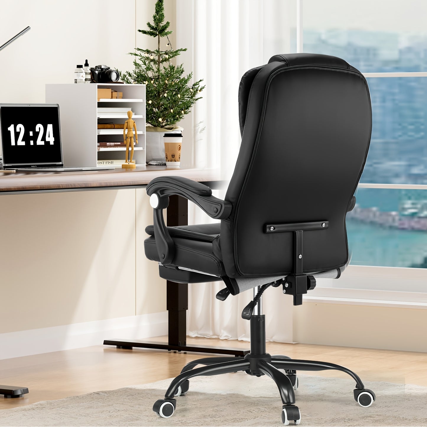 Bureaustoel – Kantoorstoel – Office Chair – Gamestoel – Draaistoel – Verstelbare Rugleuning – Ingebouwde Voetensteun – Ergonomische Rugondersteuning – 360° Draaibaar – Zwart