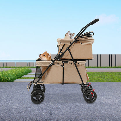 2-Tier Heavy-Duty All-Terrain Pet Cart with 4-Wheel Mobility & Handle - Chew-Resistant Oxford/PVC Mesh Design, Carbon Frame & Wheels - Multi- & Storage Cart for Dogs/Cats - /Outdoor Use Suitable for Dogs and Cats