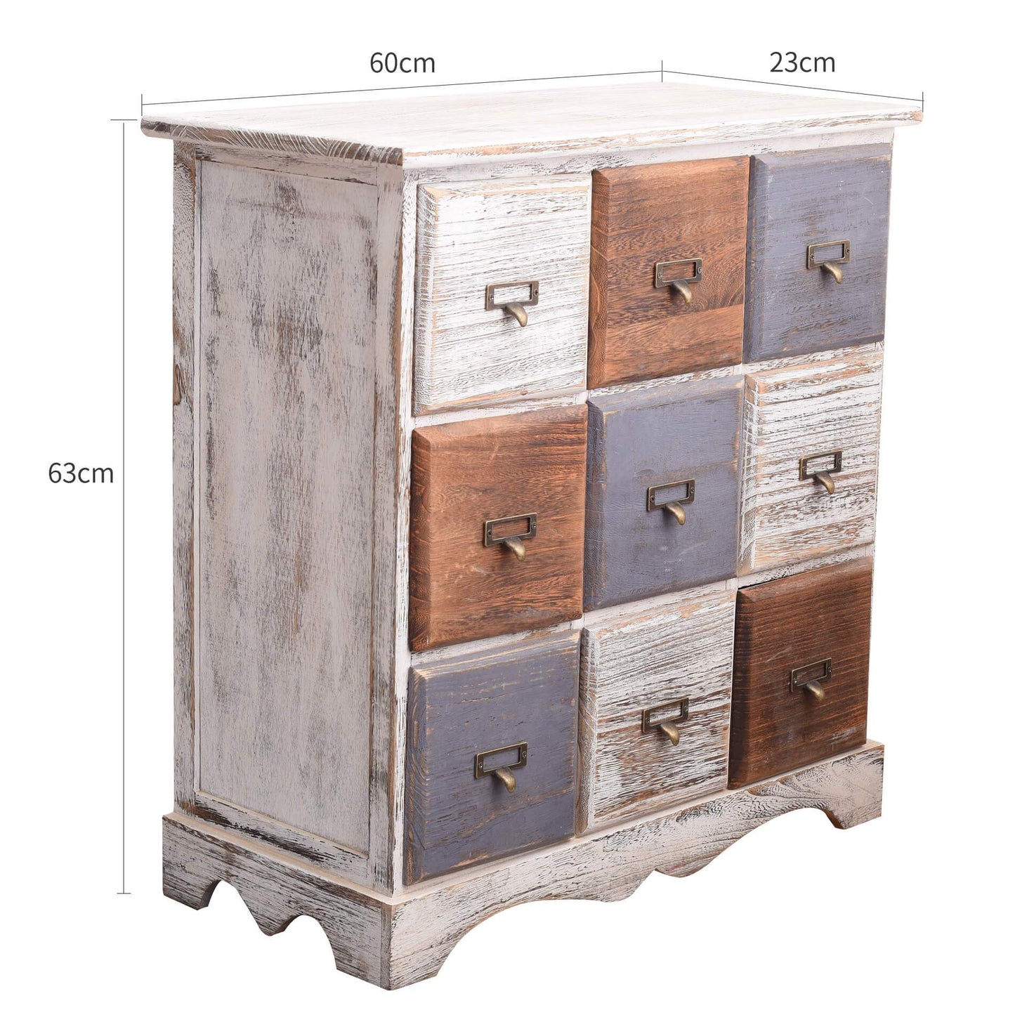 Commode – Ladekast – Dressoir – Opbergkast – Kast – 9 Lades – Lichtgewicht Paulownia Hout – Shabby Chic Design – 63x60x23 cm