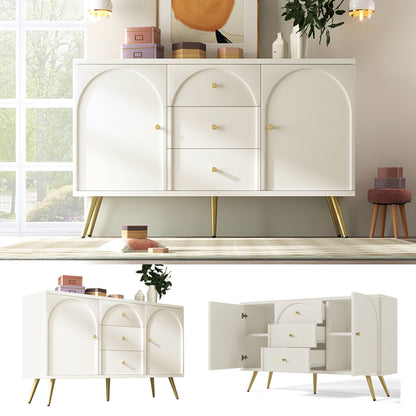 Dressoir – Kast – Ladekast – Opbergkast – Dressoir Wit – 2 Deuren en 3 Laden – Verstelbare Legplank – H84 x B140 x D40 cm