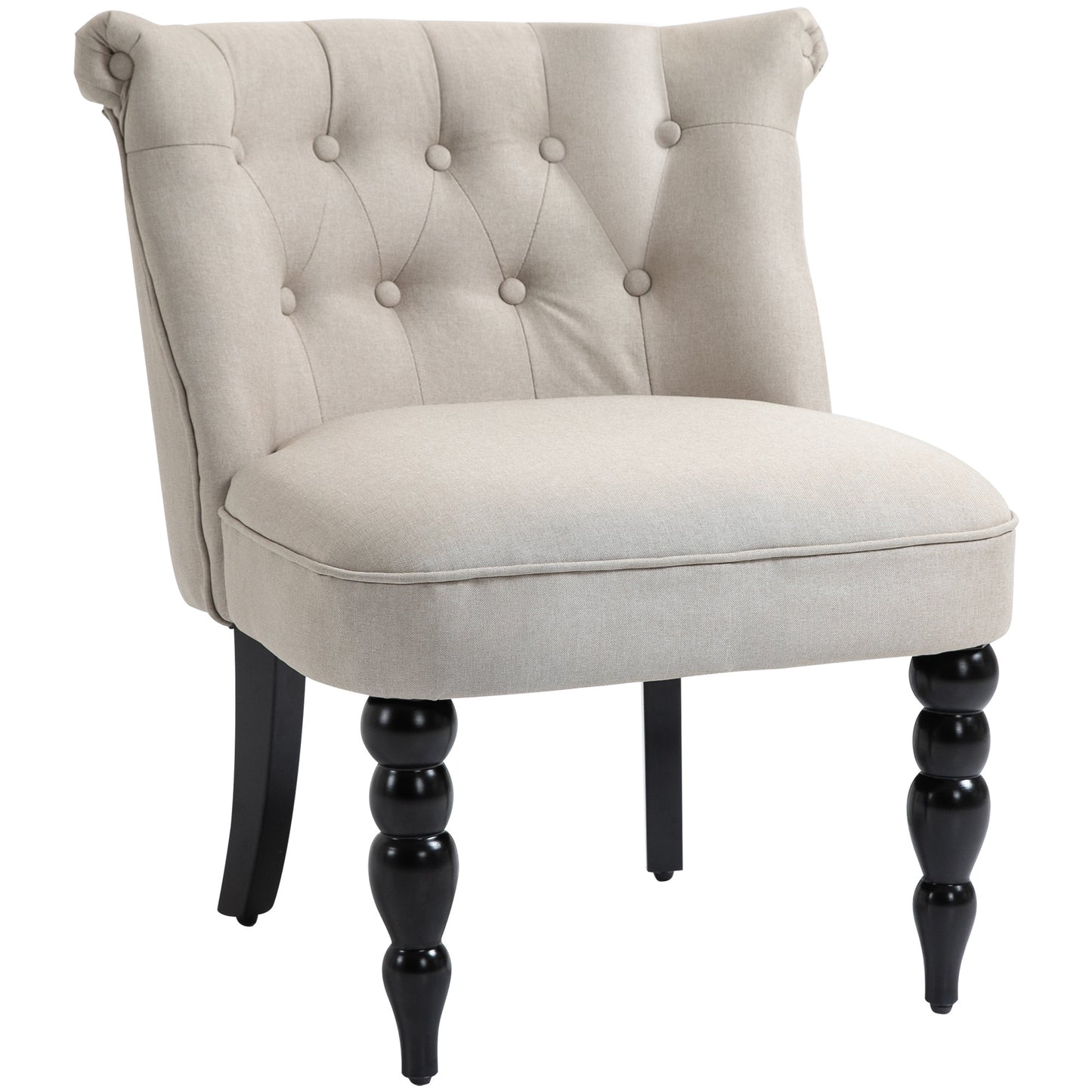 Vintage Relaxfauteuil – Relaxstoel – Lounge Chair – Eetkamerstoel – Comfortfauteuil – Linnen Bekleding – Houten Frame – Beige Zwart – 67x67x78 cm – Comfortabel & Duurzaam