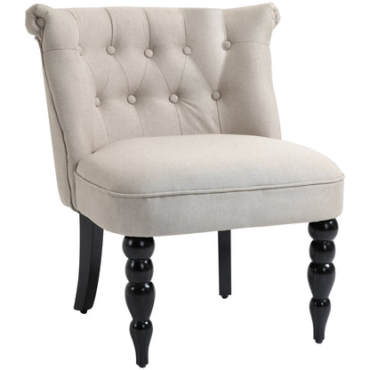 Vintage Relaxfauteuil – Relaxstoel – Lounge Chair – Eetkamerstoel – Comfortfauteuil – Linnen Bekleding – Houten Frame – Beige Zwart – 67x67x78 cm – Comfortabel & Duurzaam