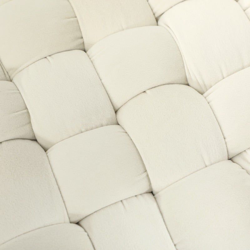 Velvet Padded Kruk – Poef – Voetenkruk – Hocker – Bankje – Met Metaal Poten – Hoogwaardige Voering – Crème Wit – 76x38x42 cm – Duurzaam & Elegant
