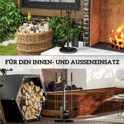 Open Haard Gereedschap Set – Haard Accessoires – Haardborstel – Haardkrabber – Haard Tang – Robuust Metaal – Elegant Gebogen Design