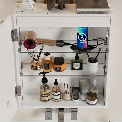 Badkamerspiegelkast – Spiegelkast – Badkamerkast – Wandkast – Medicijnkast – Aluminium Frame – Verstelbare Glazen Planken – Ruimtebesparend Design – Wit 60x50,6x15,3 cm