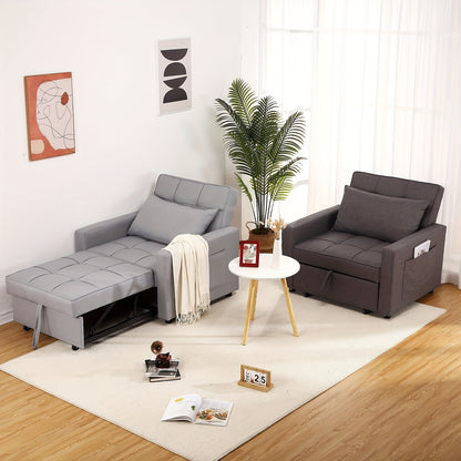 Slaapbank – Bedbank – Slaapstoel – Zetelbed – Slaapfauteuil – Lichtgrijs Linnen – 3-in-1 Multifunctioneel – 86x192 cm Uitklapbaar