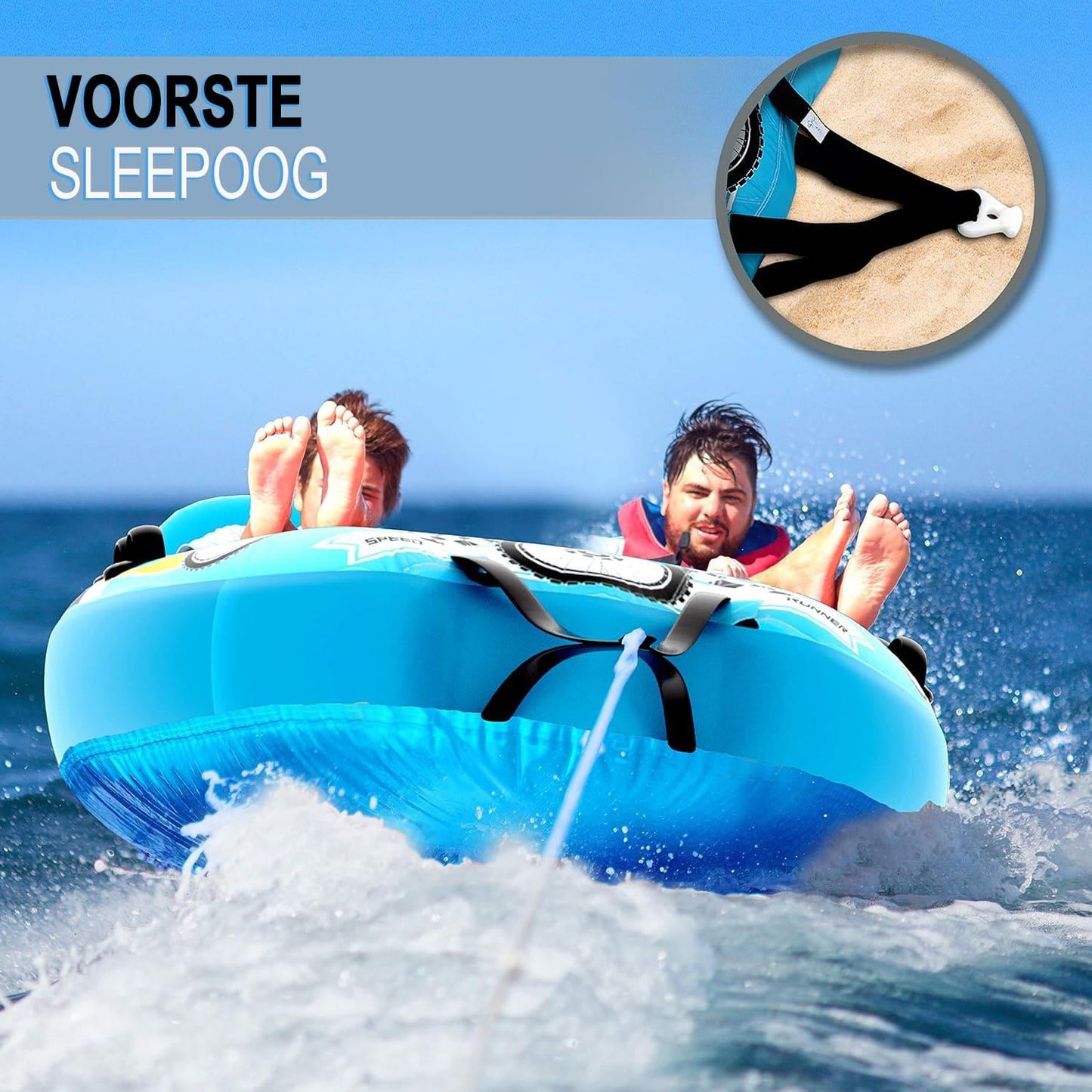 Waterband Tweepersoons – Sleepband – Watersportband – Opblaasbare Band – Tubes – Lichtblauw – Comfortabele EVA Foam Zitting – Duurzaam PVC Anti-lek