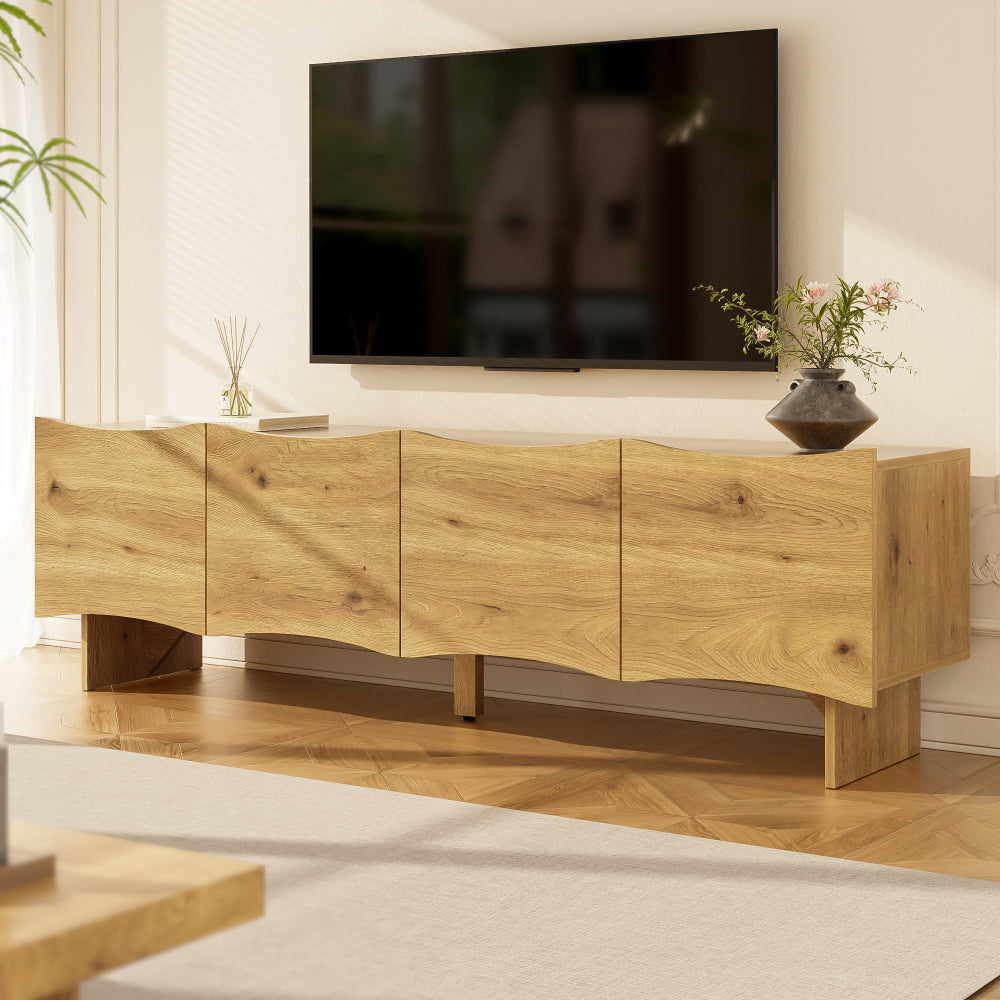 Tv-kast – Tv-meubel – Mediaconsole – Opbergkast – Entertainmentmeubel – Natuurlijke Kleur – 155 cm Breed – Modern Gegolfd Design