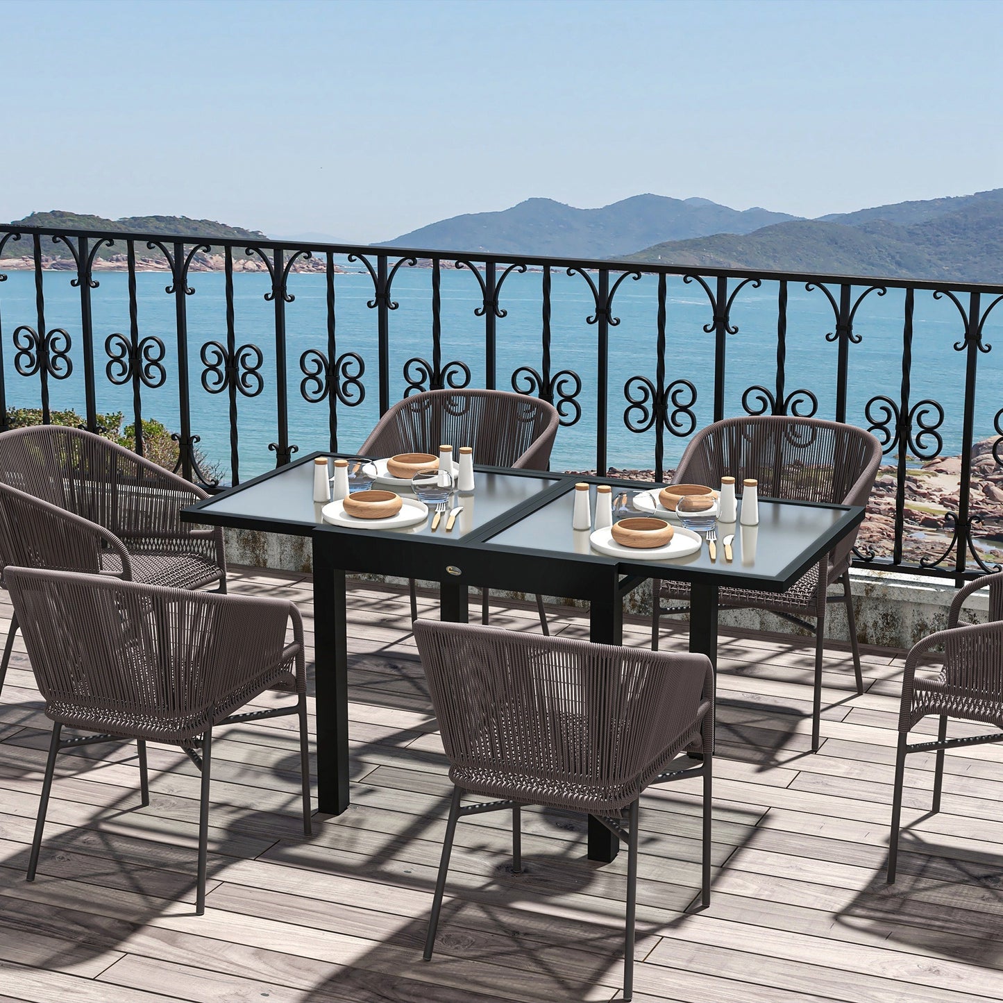 Tuinset Uitbreekbare Tafel – Tuinmeubel – Terrastafel – Uitschuifbare Eettafel – Aluminium Frame – 160x80 cm – Gehard Glasblad