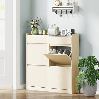 HOMCOM 8-Pair Shoe Cabinet, Narrow Shoe Cabinet, Entryway Furniture with 2 Sliding Drawers And 4 Foldable Drawers, for Hallway And Entryway, 98 X 19.2 X 95.3 Cm, White