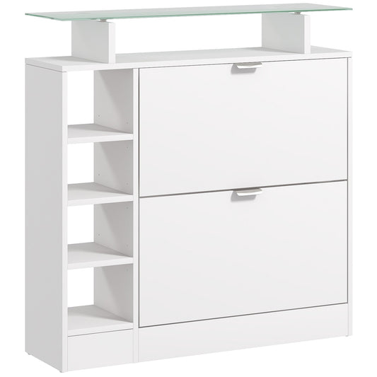 Schoenenkast – Schoenopberger – Schoenrek – Schoenenschuifkast – Schoenentoren – Wit – 2 Kantelbare Laden – Verstelbare Planken