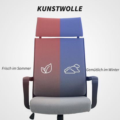 Bureaustoel – Office Chair – Werkstoel – Desk Chair – Stoel Met Wieltjes – Donkergrijs – Verstelbare Zithoogte – Zachte Synthetische Wol Rugleuning