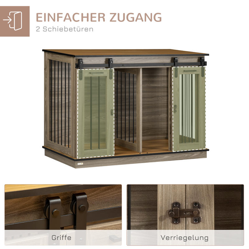 Heavy-Duty Lockable Double Door Dog Crate & Cage with Upper & Lower Access - Spacious Multi-Door Kennel for Large Dogs, Puppies, Cats, Small Pets - Rustic Brown Wood-Like (Locks Included) - Durable Pet Enclosure