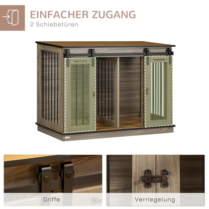 Heavy-Duty Lockable Double Door Dog Crate & Cage with Upper & Lower Access - Spacious Multi-Door Kennel for Large Dogs, Puppies, Cats, Small Pets - Rustic Brown Wood-Like (Locks Included) - Durable Pet Enclosure