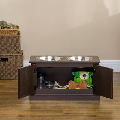 Verhoogde Hondenvoerbak – Hondenbak – Voerbak – Drinkbak – Voedingsstation – RVS Voerbakken – Duurzaam Plastic – Makkelijk Schoon Te Maken – 60x30x34 cm – Koffiebruin