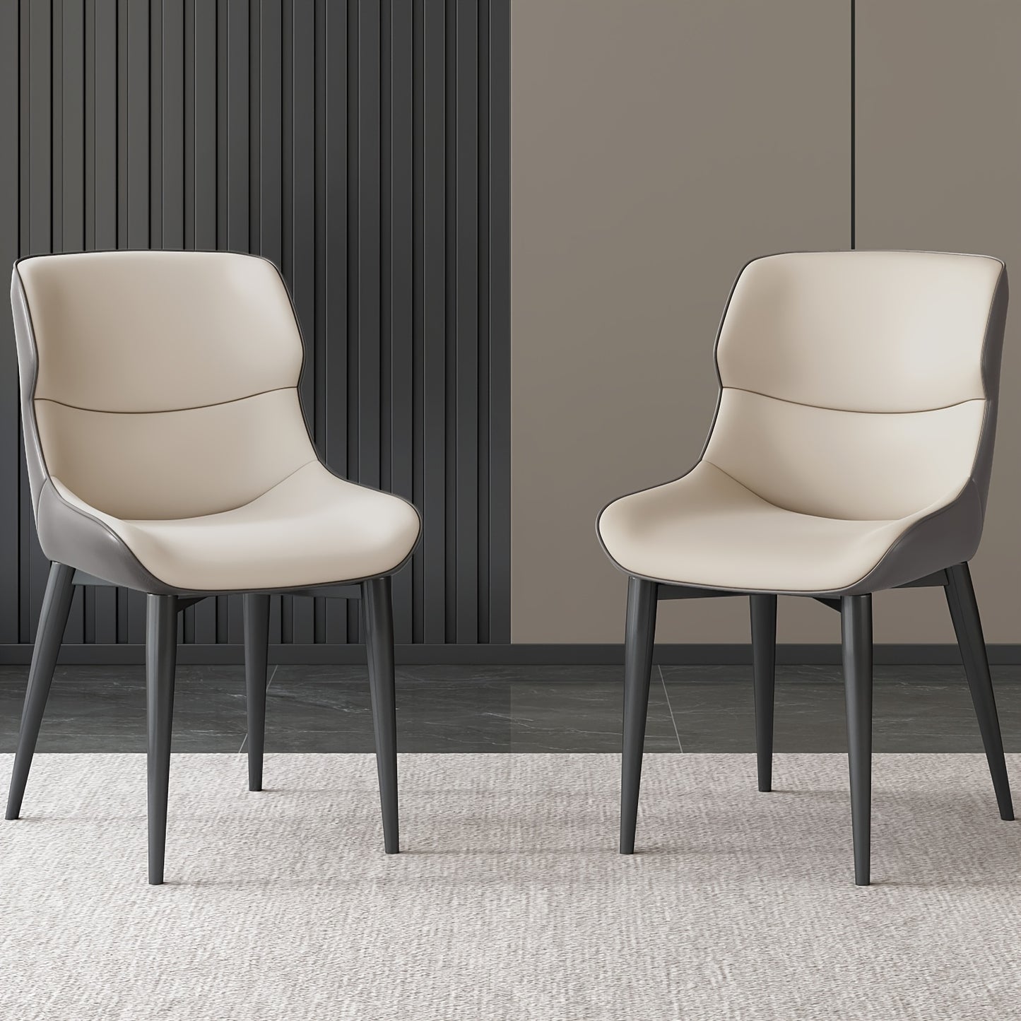 2-Pack Modern PU Leather Dining Chairs with Cushioned Metal Legs - Soft Padded Seats & Backrests, Sturdy Tapered Legs, Easy-Clean Surface, Black & Light Gray Contemporary Kitchen Chairs for Home, Restaurant, Breakfast Nook -
