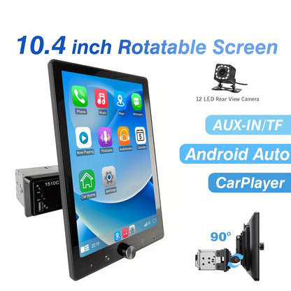 Autoradio – Single DIN Autoradio – Multimedia Speler – Fiat Radio – Auto Entertainment Systeem – 10,4 Inch Draaibaar Touchscreen – Draadloos CarPlay & Android Auto – 12 LED Achteruitrijcamera Inclusief