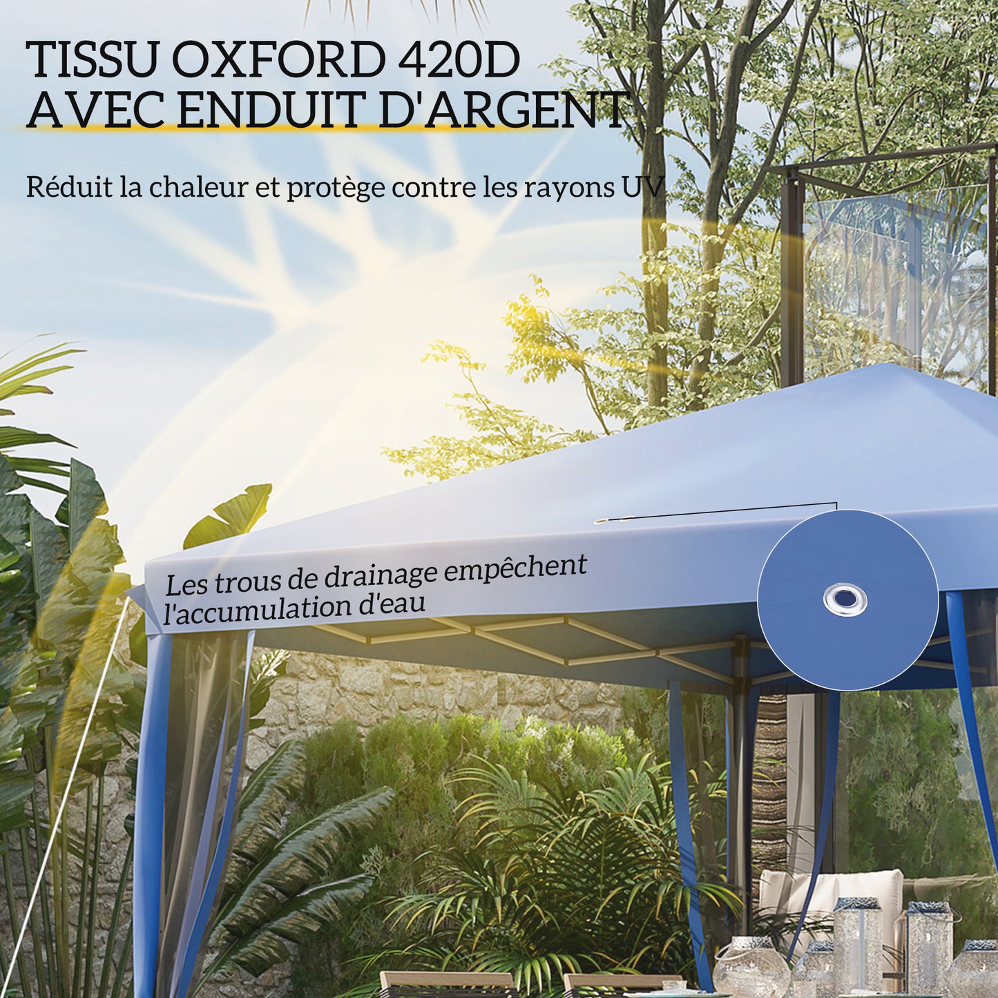 Tuinpaviljoen – Tuinkamer – Partytent – Overkapping – Tuinoverkapping – Pop-up Systeem – UV-Beschermd Polyester – 3x3 Meter – Inclusief Muskietennetten – Blauw