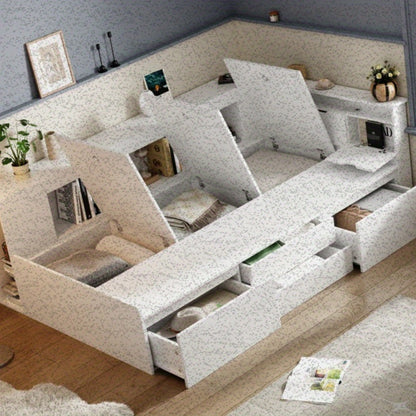 Eenpersoonsbed – Bed – Single Bed – Opbergbed – Slaapkamerbed – 90x200 cm – Ruimtebesparend Met Ingebouwde Lades En Kast – Duurzaam Onderhoudsvriendelijk Niet-Houten Materiaal